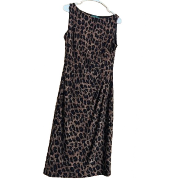 Lauren Ralph Lauren Womens Leopard Print Stretch Side Ruched Cocktail Dress Sz-6 - Picture 1 of 6
